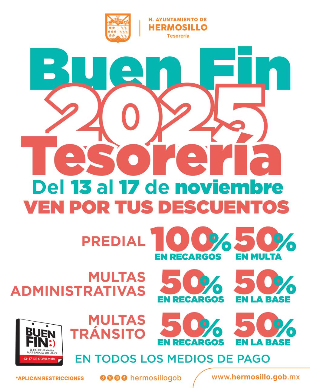 Ofrecer&aacute; Tesorer&iacute;a Municipal descuentos en el Buen Fin 2025, del 13 al 27 de noviembre 
