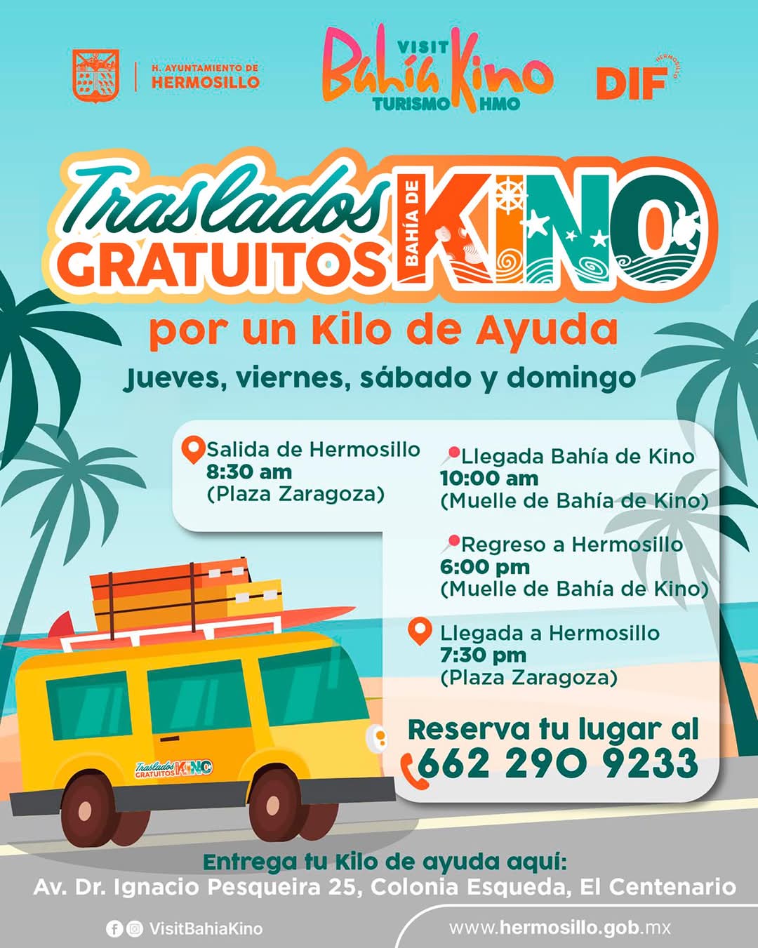 Traslados gratuitos por el Ayuntamiento a Bahía de Kino por vacaciones de Semana Santa 