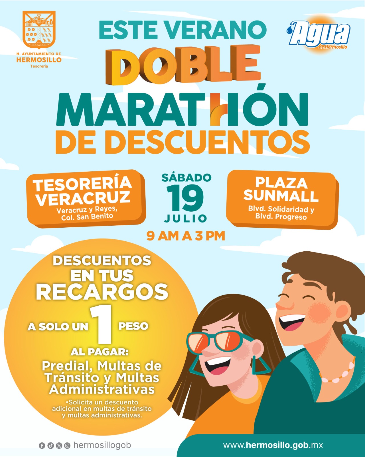 Aprovecha el doble Maratón de Descuentos de Tesorería Municipal y Agua de Hermosillo este sábado 19