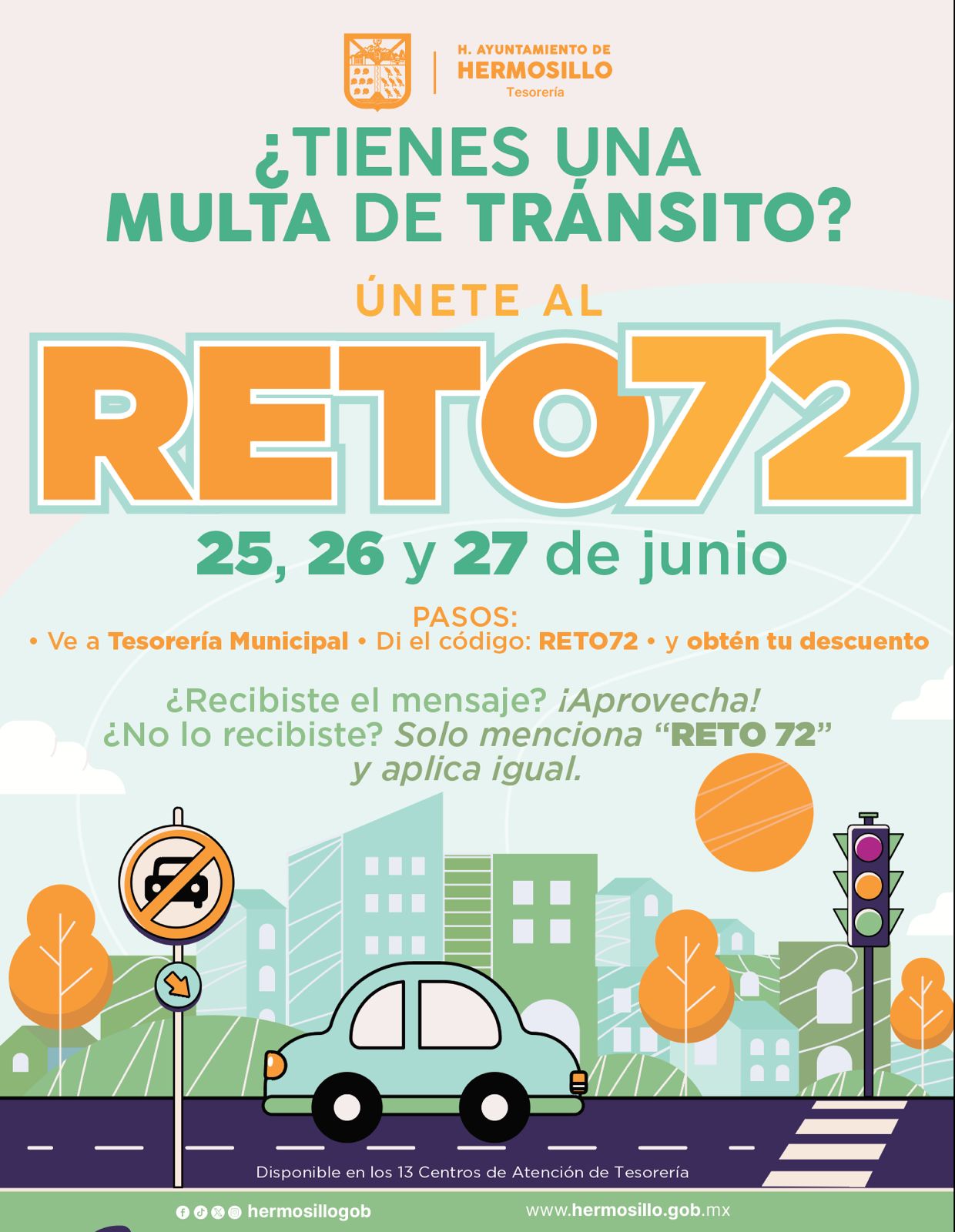Ofrece Tesorería Municipal descuentos en multas de tránsito  con "Reto  72"2